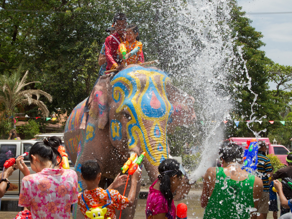 The annual Songkran in Ayutthaya, Thailand