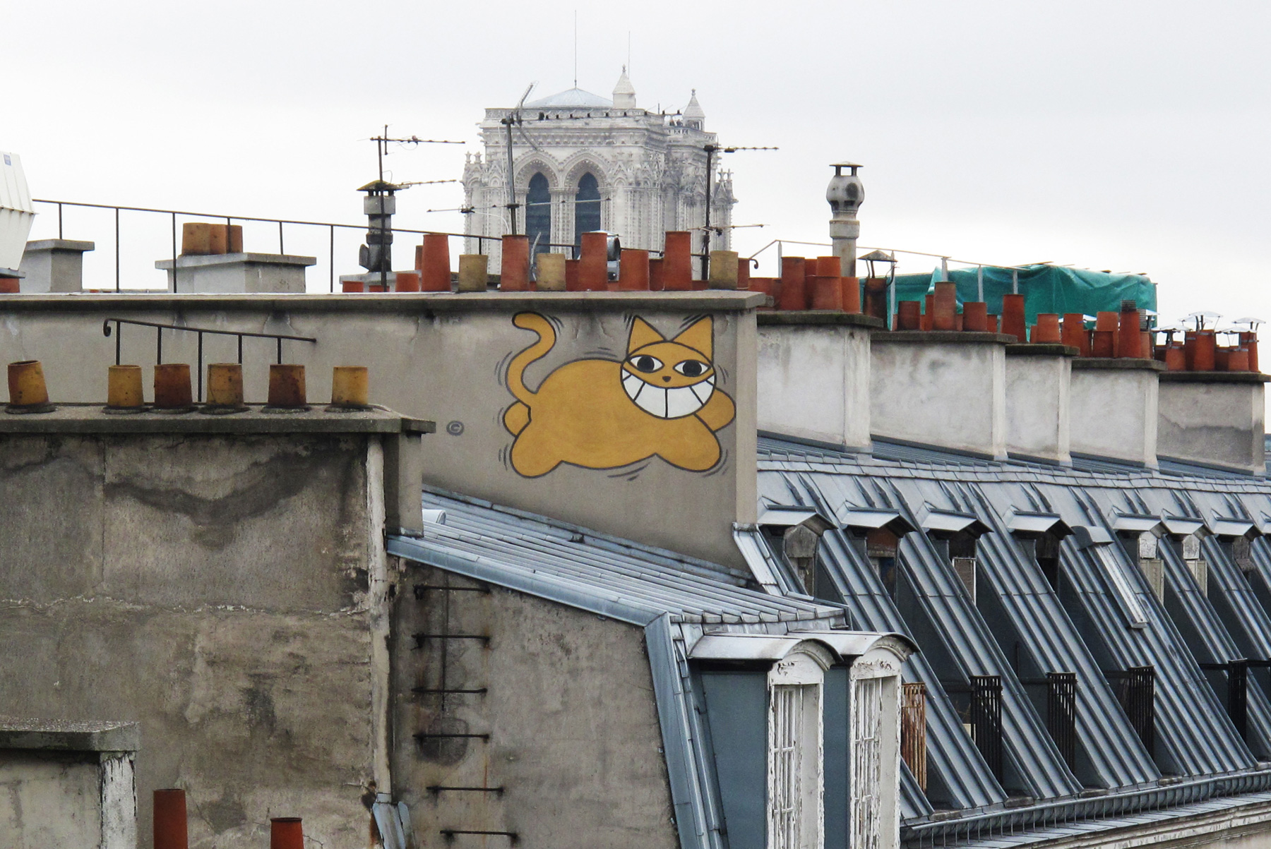 Centre Pompidou view over roofs and smiling cat