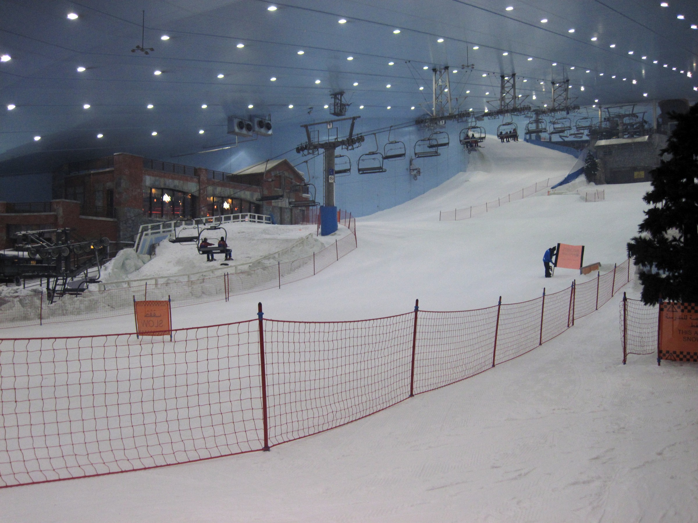 Ski lifts and slopes at indoor snow sports centre Ski Dubai