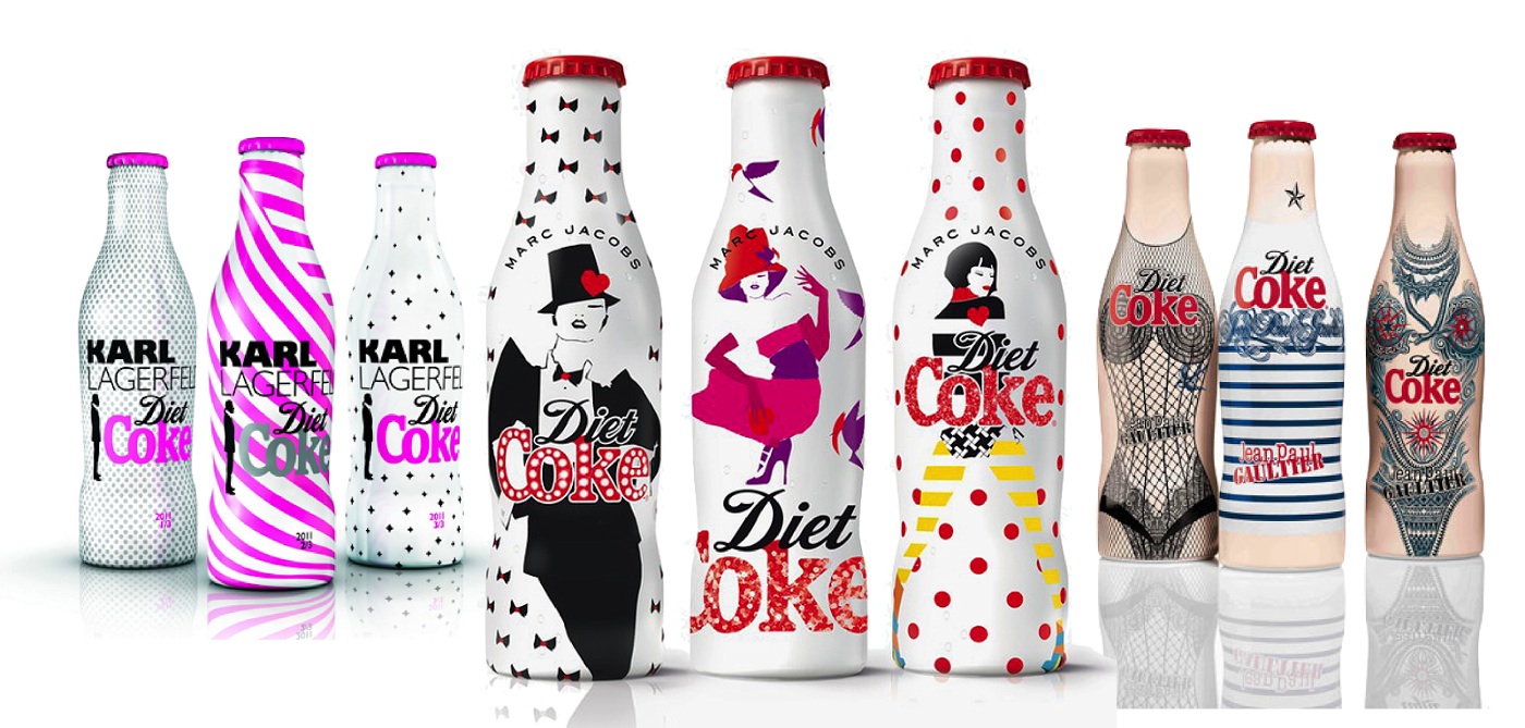 Pop culture Coke bottles designed by Karl Lagerfeld, Marc Jacobs and Jean-Paul Gaultier
