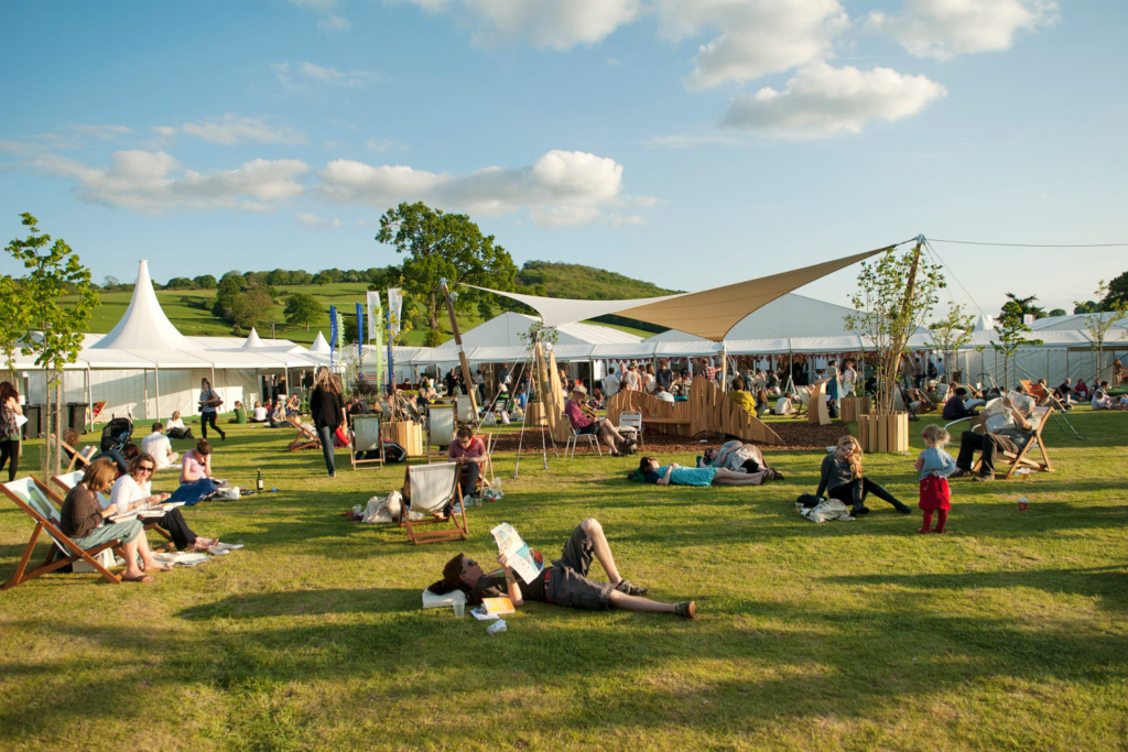 Reading on the lawn at the Hay Festival