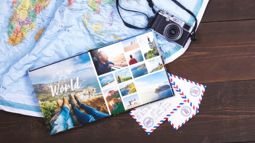 Custom Travel Photo Book Gray Color Wanderlust Wood Book Destination Memory  Book Travel Memory 