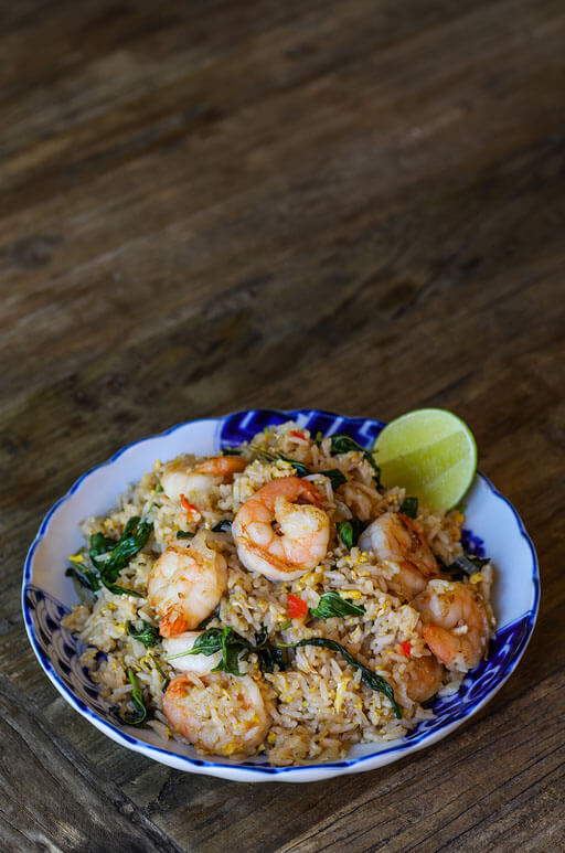 Thai Basil Fried Rice dish standing