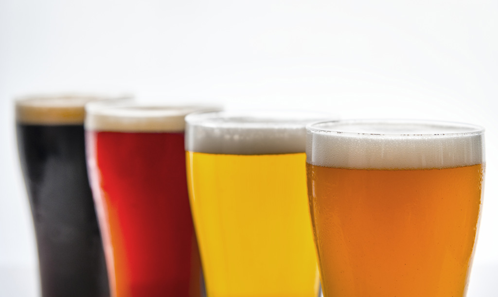 Pints of draught beer macro photography